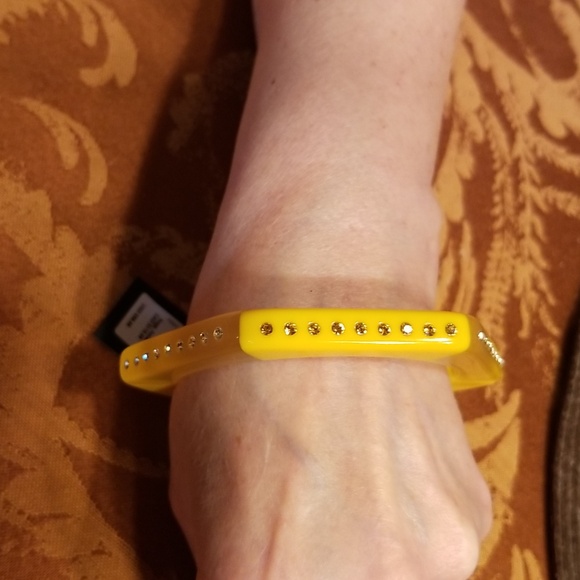 Kate Spade Yellow Striped Hexagon Shaped Bangle Embellished With Studs - Picture 2 of 8